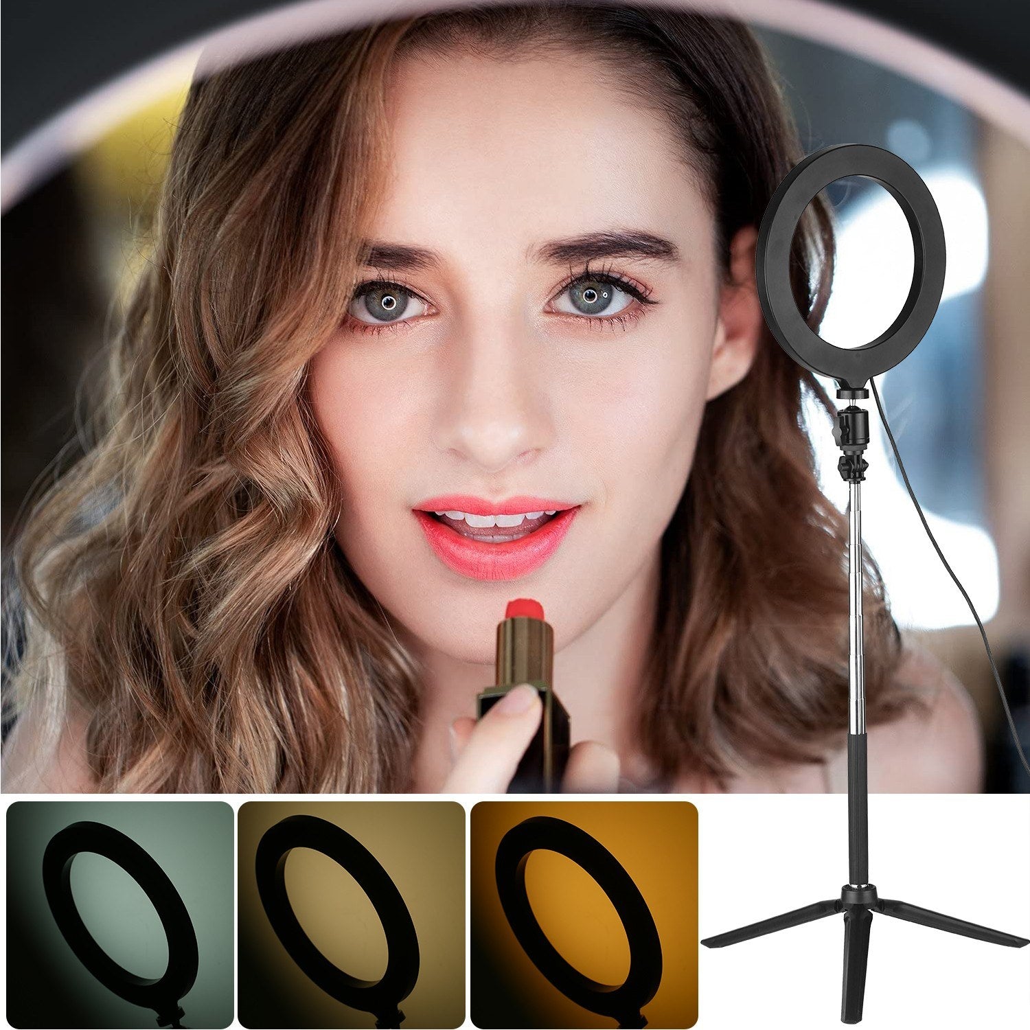 8inch Ring Light with Adjustable Tripod Stand Dimmable Selfie Makeup Ringlights for Video Live Stream Photography