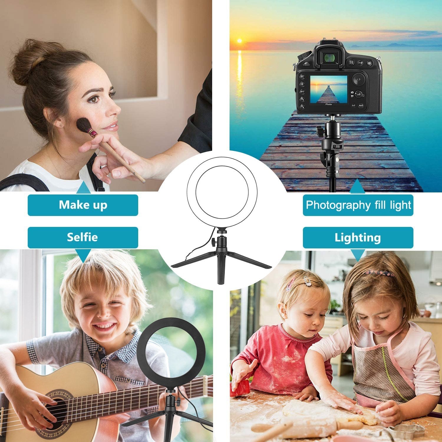 8inch Ring Light with Adjustable Tripod Stand Dimmable Selfie Makeup Ringlights for Video Live Stream Photography