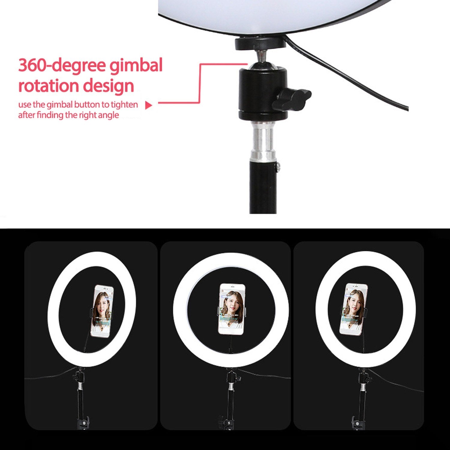 Alloy Photography LED Selfie Ring Light Dimmable Photo Camera Phone Lamp with 1.6M Stand Tripod