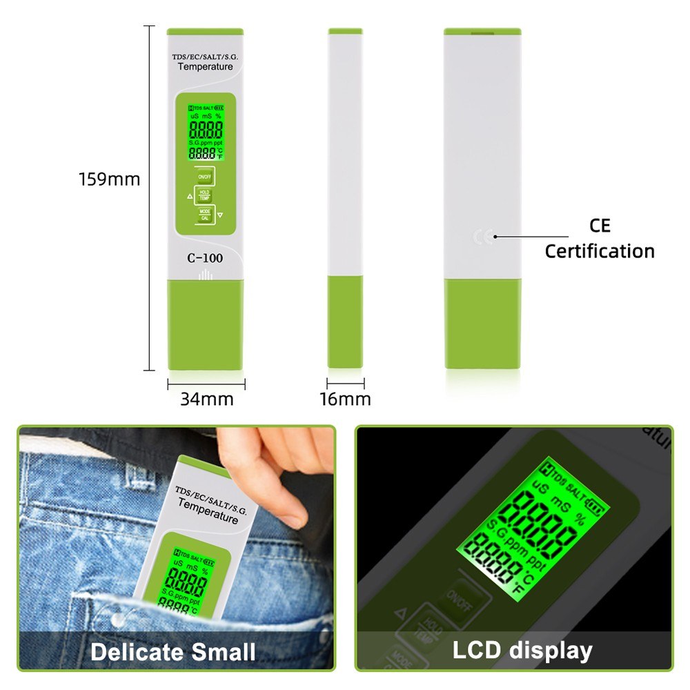 5 in 1 Temperature Meter Digital Water Quality Monitor Tester for Pools Drinking Aquariums