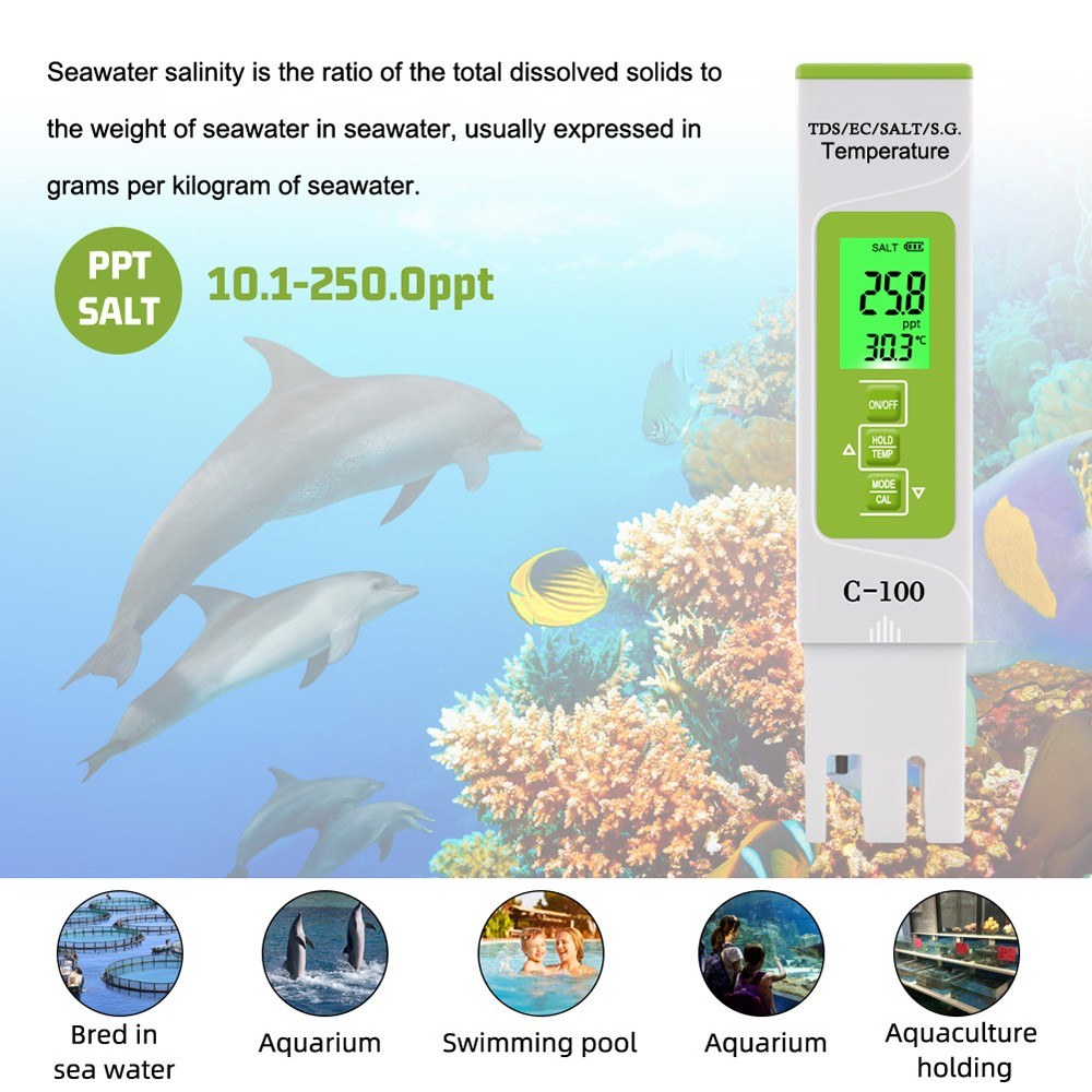 5 in 1 Temperature Meter Digital Water Quality Monitor Tester for Pools Drinking Aquariums