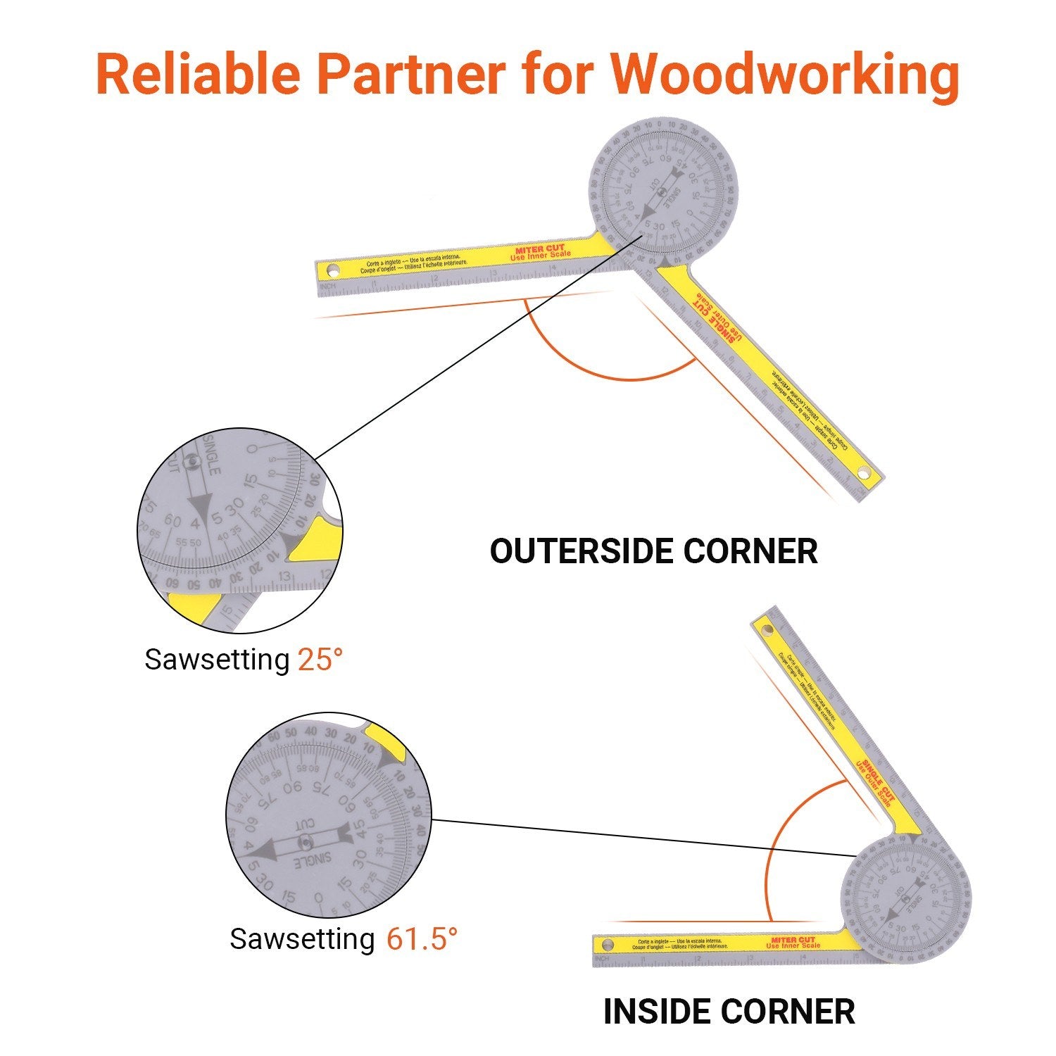 Miter Saw Protractor Angle Measuring Transfer Rule Gauge for Carpenters ABS Metric Ruler