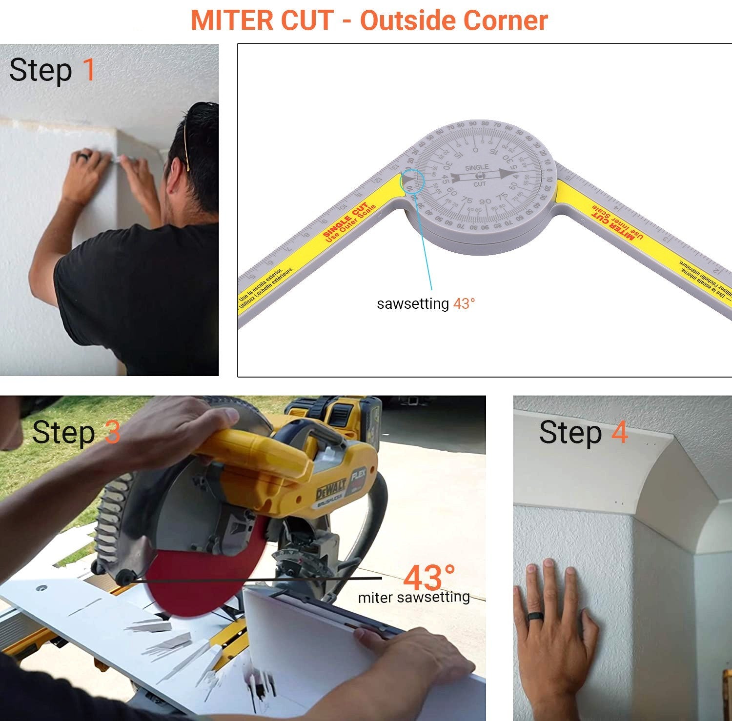 Miter Saw Protractor Angle Measuring Transfer Rule Gauge for Carpenters ABS Metric Ruler