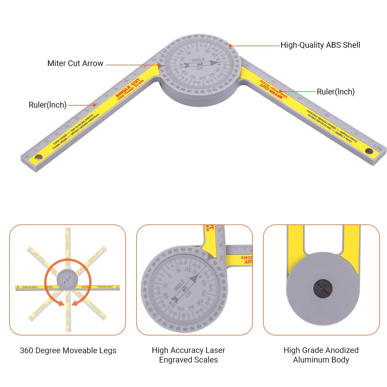 Miter Saw Protractor Angle Measuring Transfer Rule Gauge for Carpenters ABS Metric Ruler