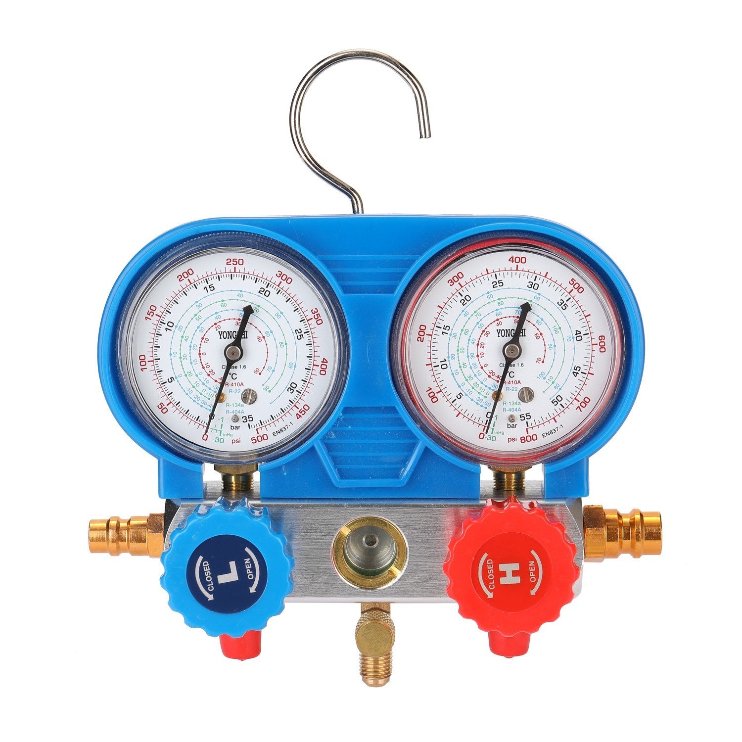 Dual Gauges Set Refrigeration Equipment Pressure Measuring Tool Kit with 3 Recharge Hoses