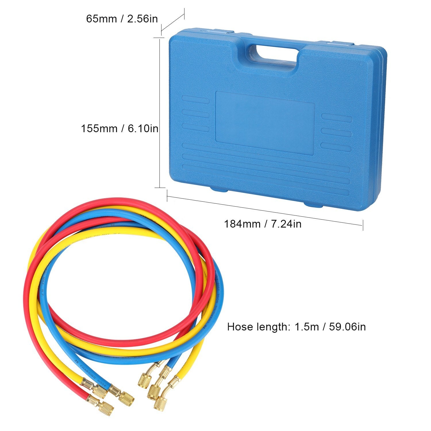 Dual Gauges Set Refrigeration Equipment Pressure Measuring Tool Kit with 3 Recharge Hoses