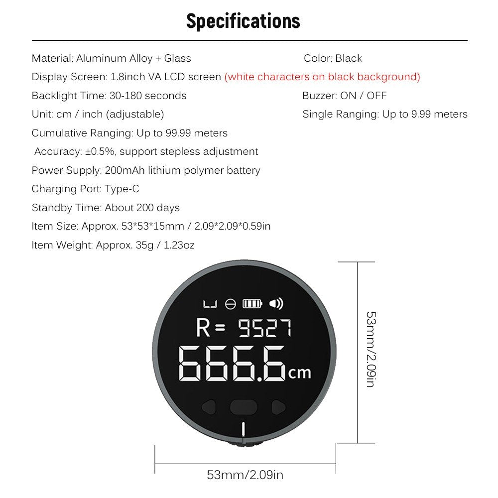 8 in 1 Electronic Ruler LCD Display Range Finder 99m High Accuracy Handheld Length Measuring Tool