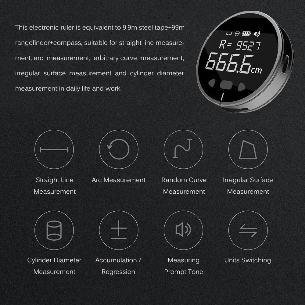 8 in 1 Electronic Ruler LCD Display Range Finder 99m High Accuracy Handheld Length Measuring Tool
