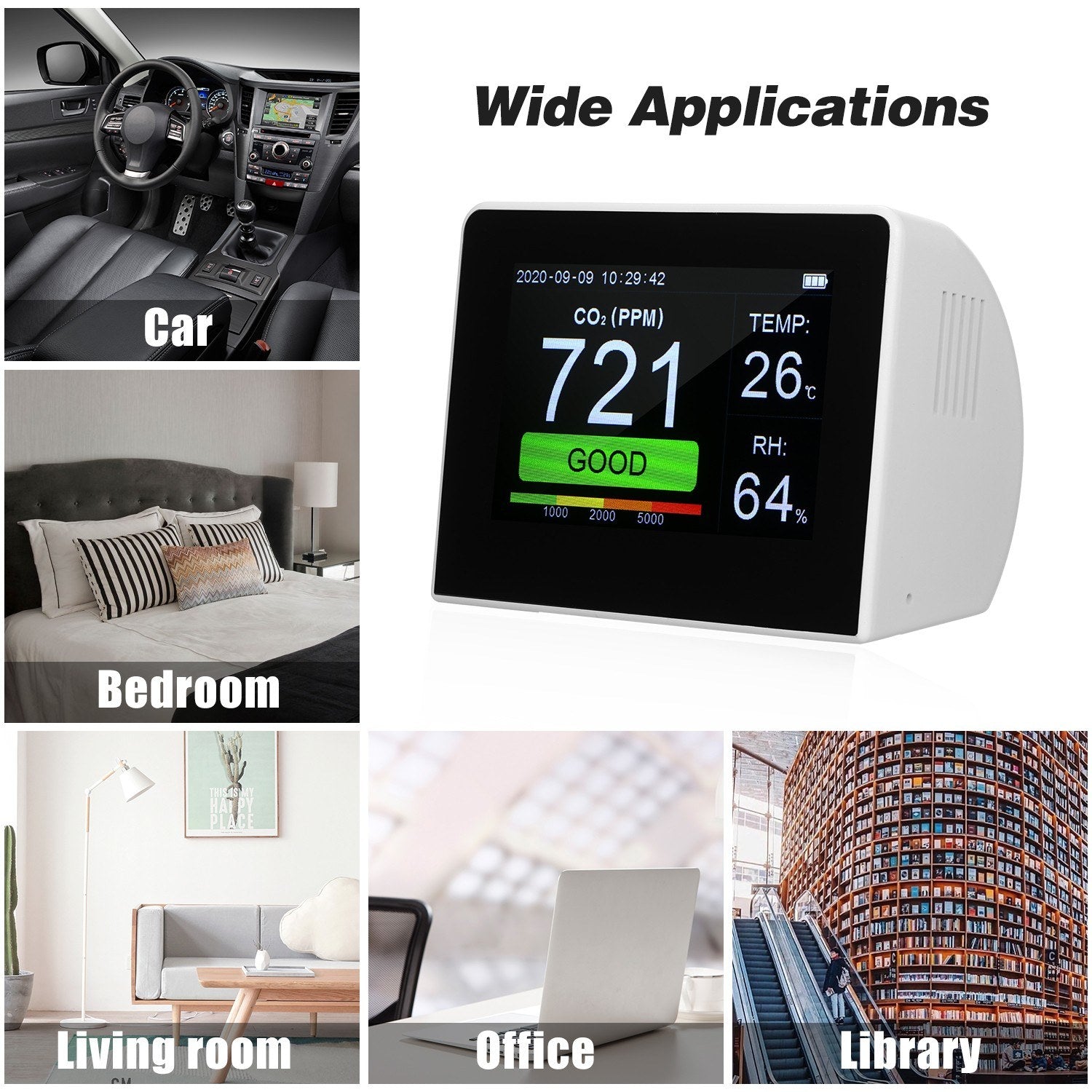 Desktop 3-in-1 Multifunctional Air Quality Detector CO2 Meter Tester 3.5-inch Digital Hygrothermograph