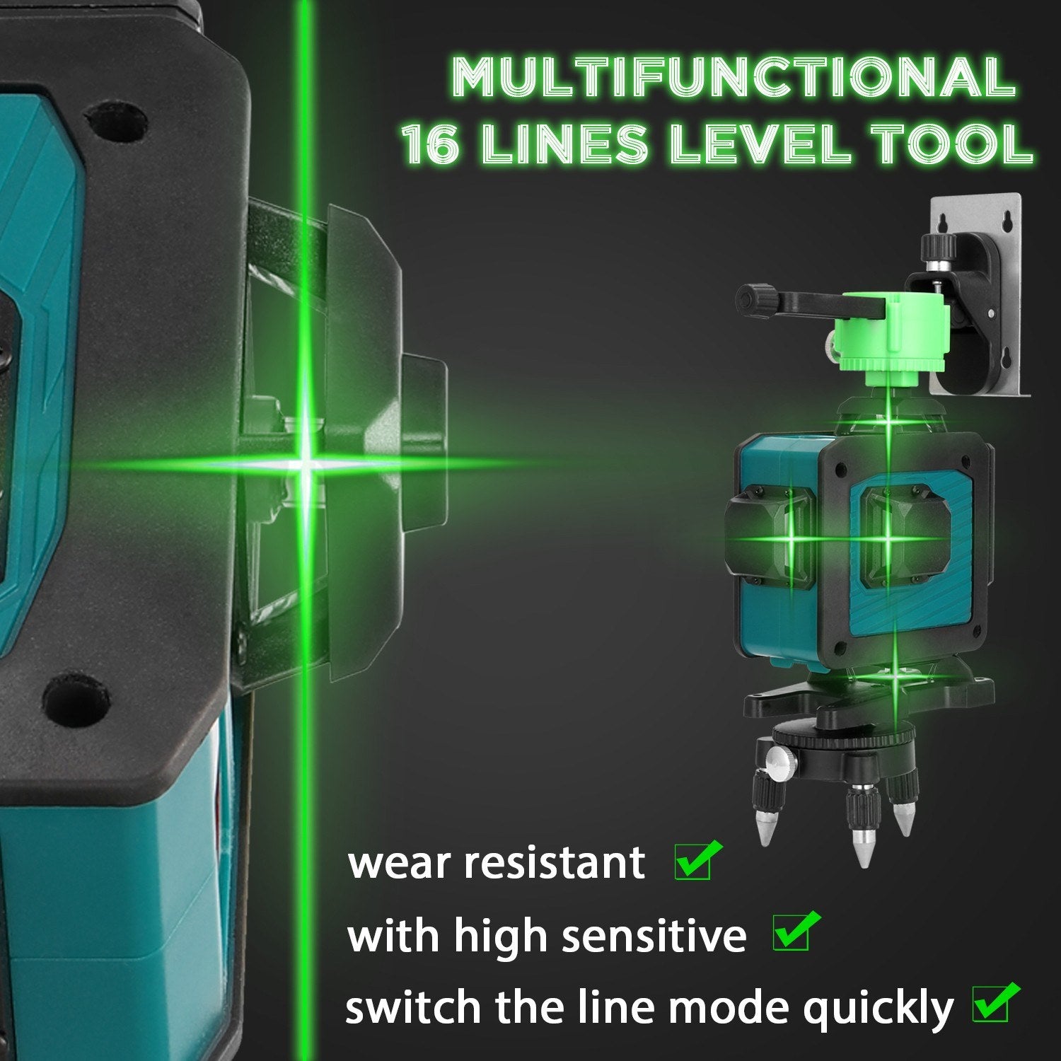Multifunctional 4D 16 Lines Laser Level Tool Vertical Horizontal with Self-leveling Function