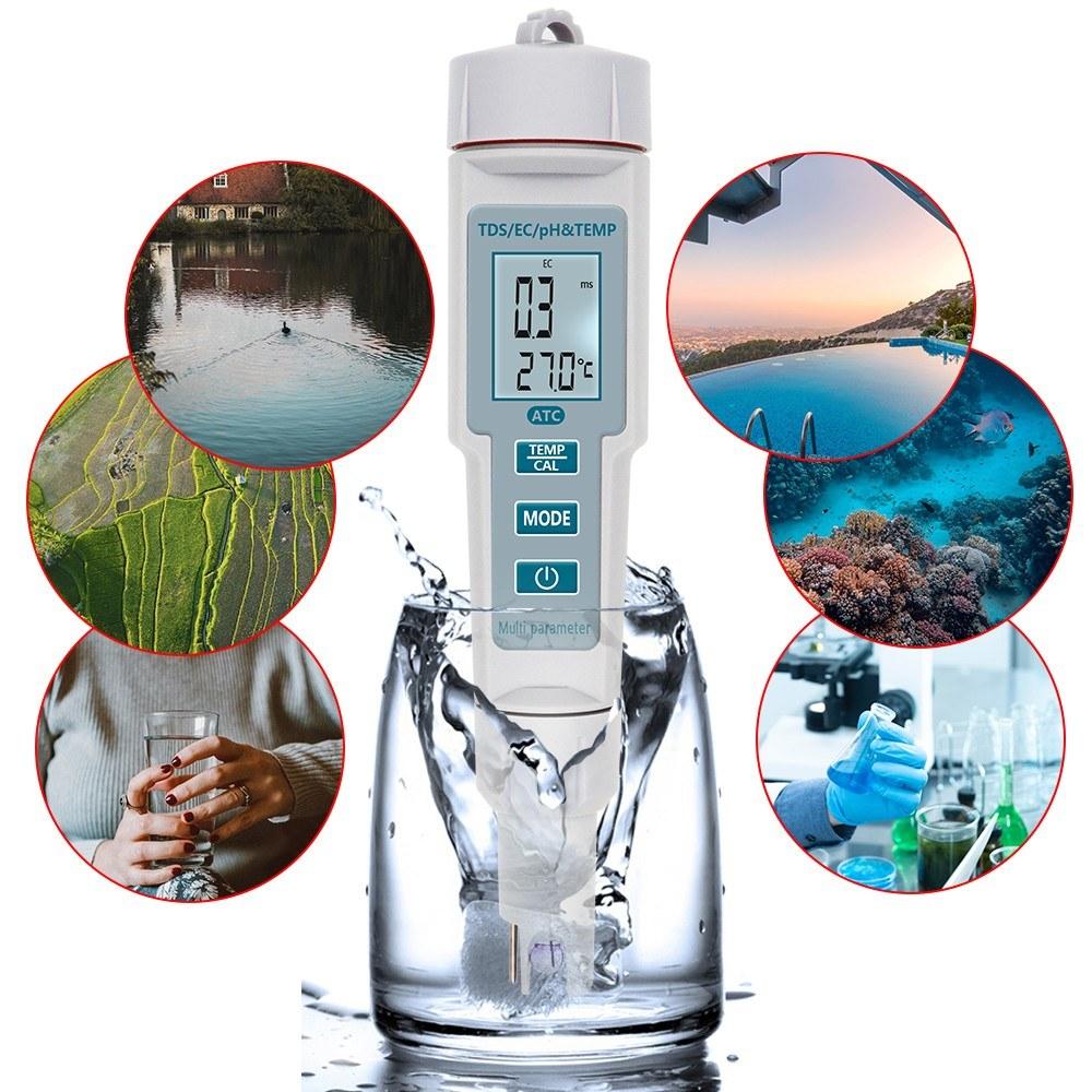 4 in 1 PH/EC/TDS/Temp Meter Water Quality Test High Accuracy Measure Tool for Drinking Water Aquarium