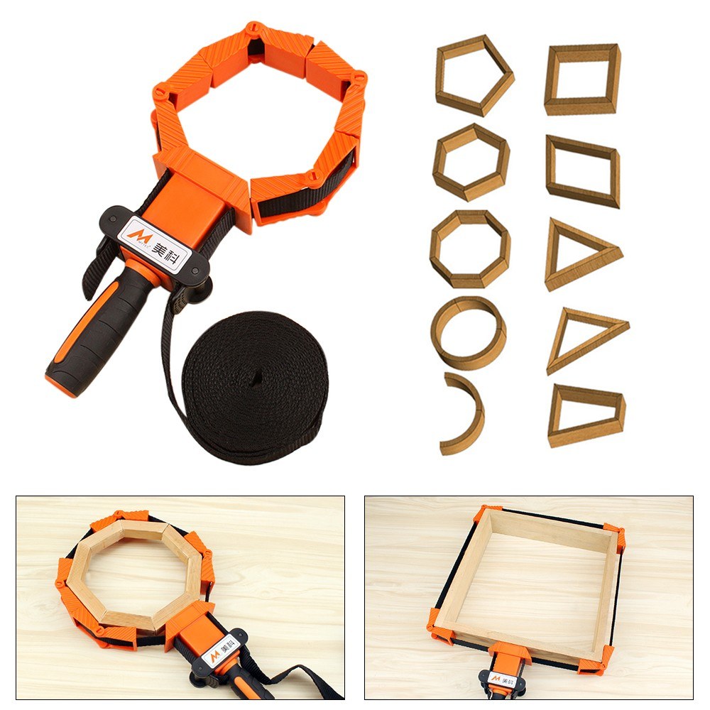 Woodworking Polygonal Angle Clamp with 13.1ft Thick Nylon Straps TPR No Slip Handle and Large Folding