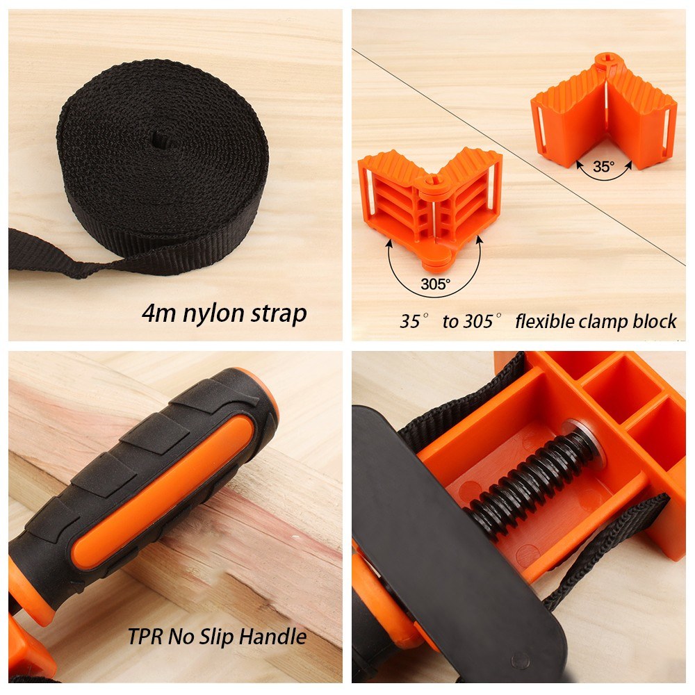 Woodworking Polygonal Angle Clamp with 13.1ft Thick Nylon Straps TPR No Slip Handle and Large Folding