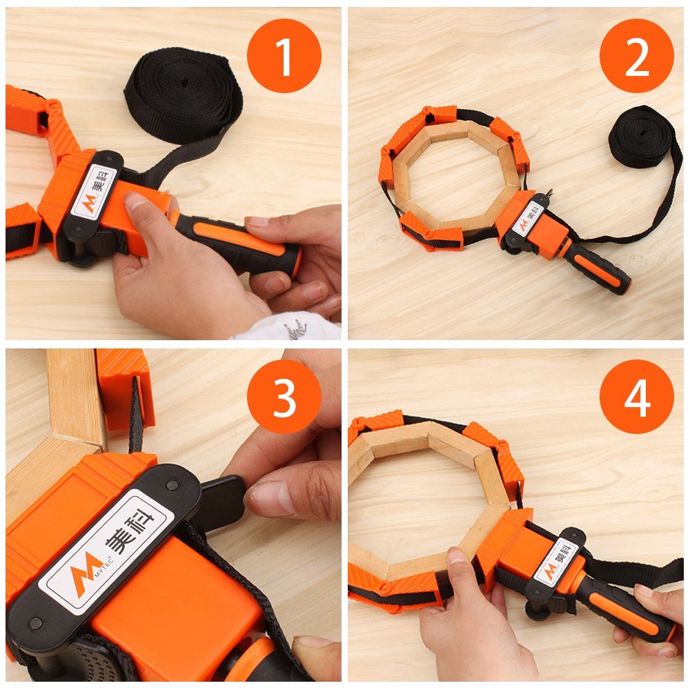 Woodworking Polygonal Angle Clamp with 13.1ft Thick Nylon Straps TPR No Slip Handle and Large Folding