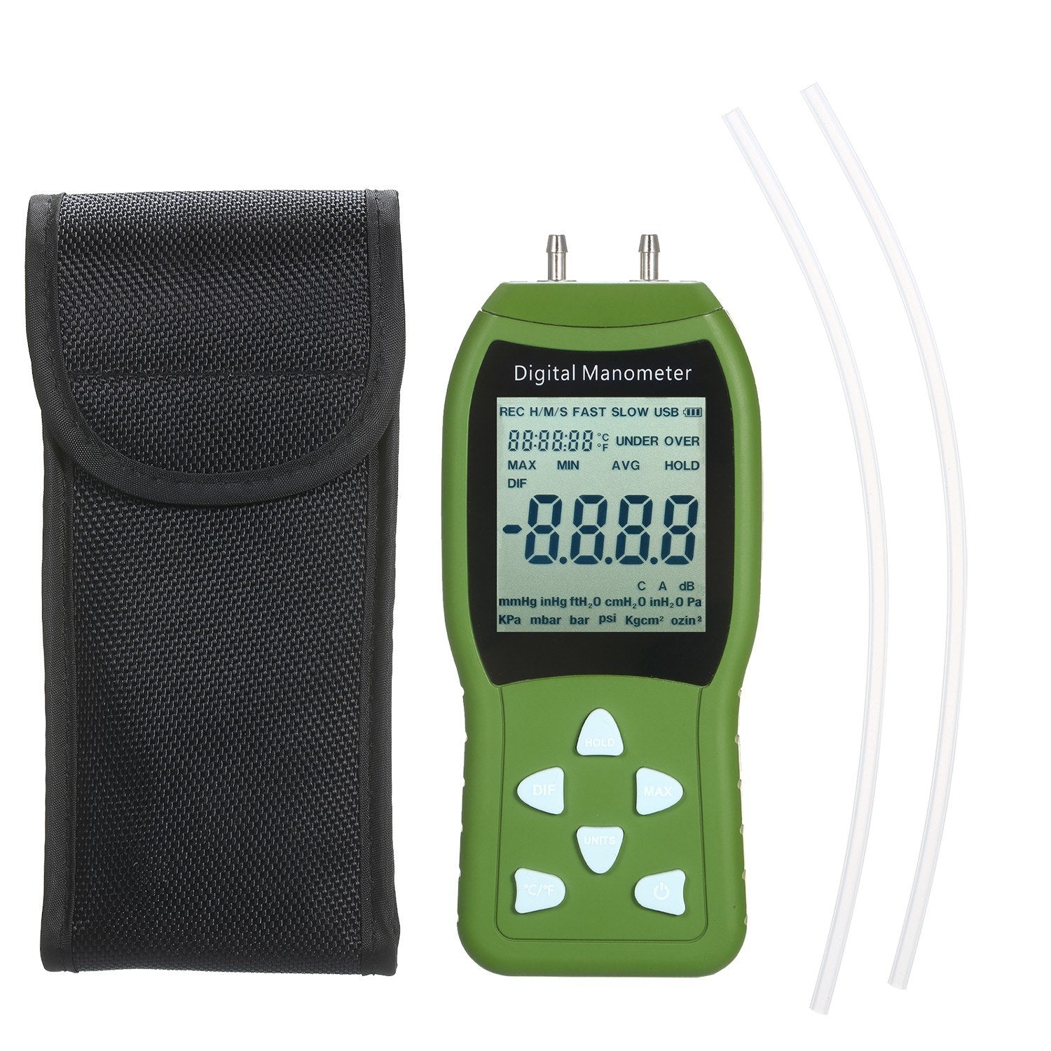 Manometer Digital Air Pressure Meter 12 Unit Dual Port Differential Gauge HVAC Gas Tester