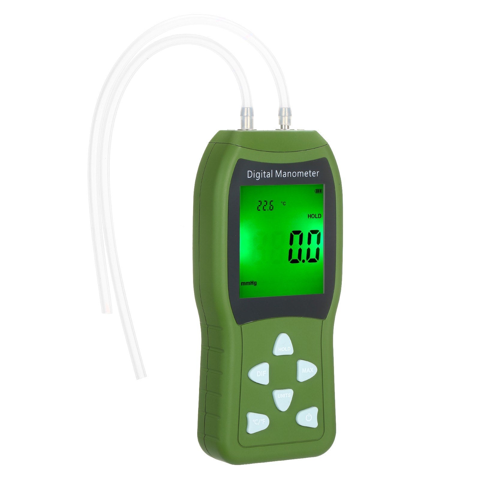 Manometer Digital Air Pressure Meter 12 Unit Dual Port Differential Gauge HVAC Gas Tester