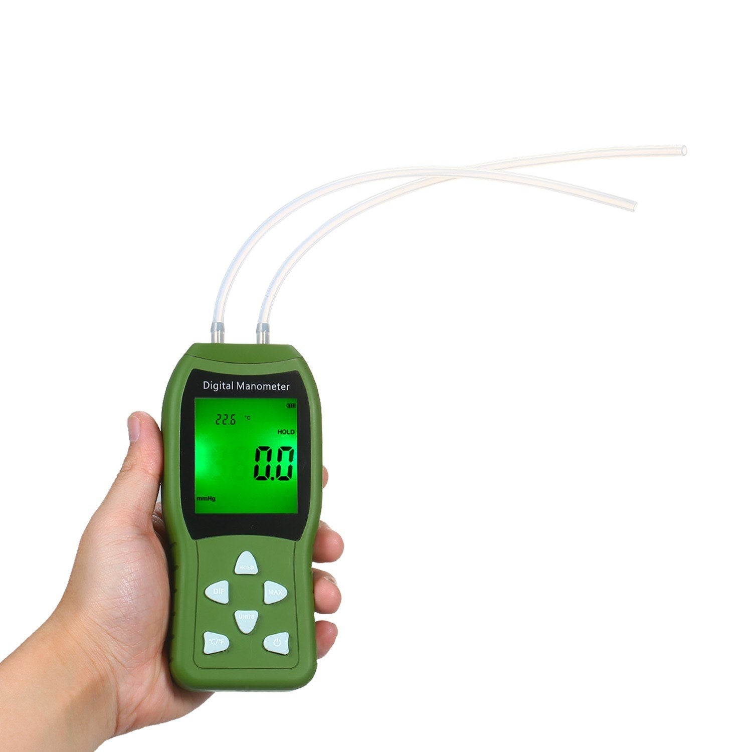 Manometer Digital Air Pressure Meter 12 Unit Dual Port Differential Gauge HVAC Gas Tester