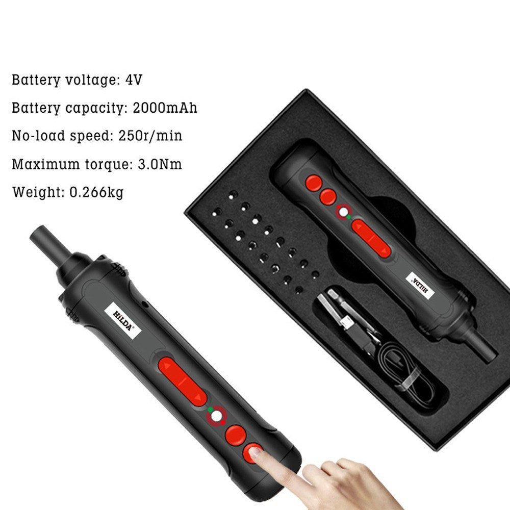 Mini USB Rechargeable Electric Screwdriver with LED Indicator Light and 19pcs Bits