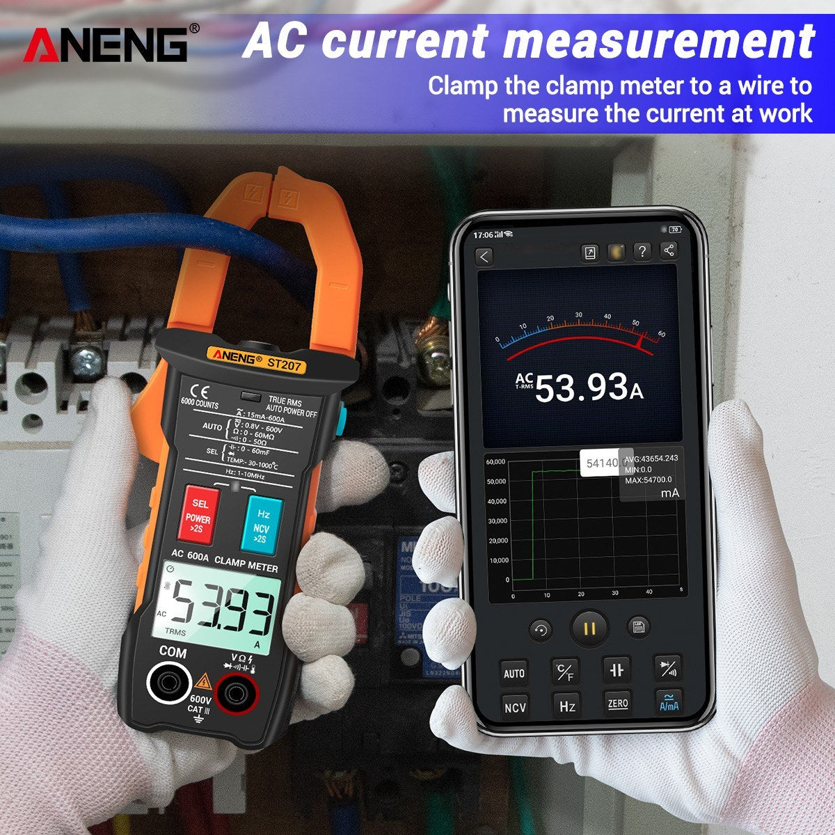 True RMS Clamp Meter with App Remote Control Autoranging Diode Hertz Temperature Tester