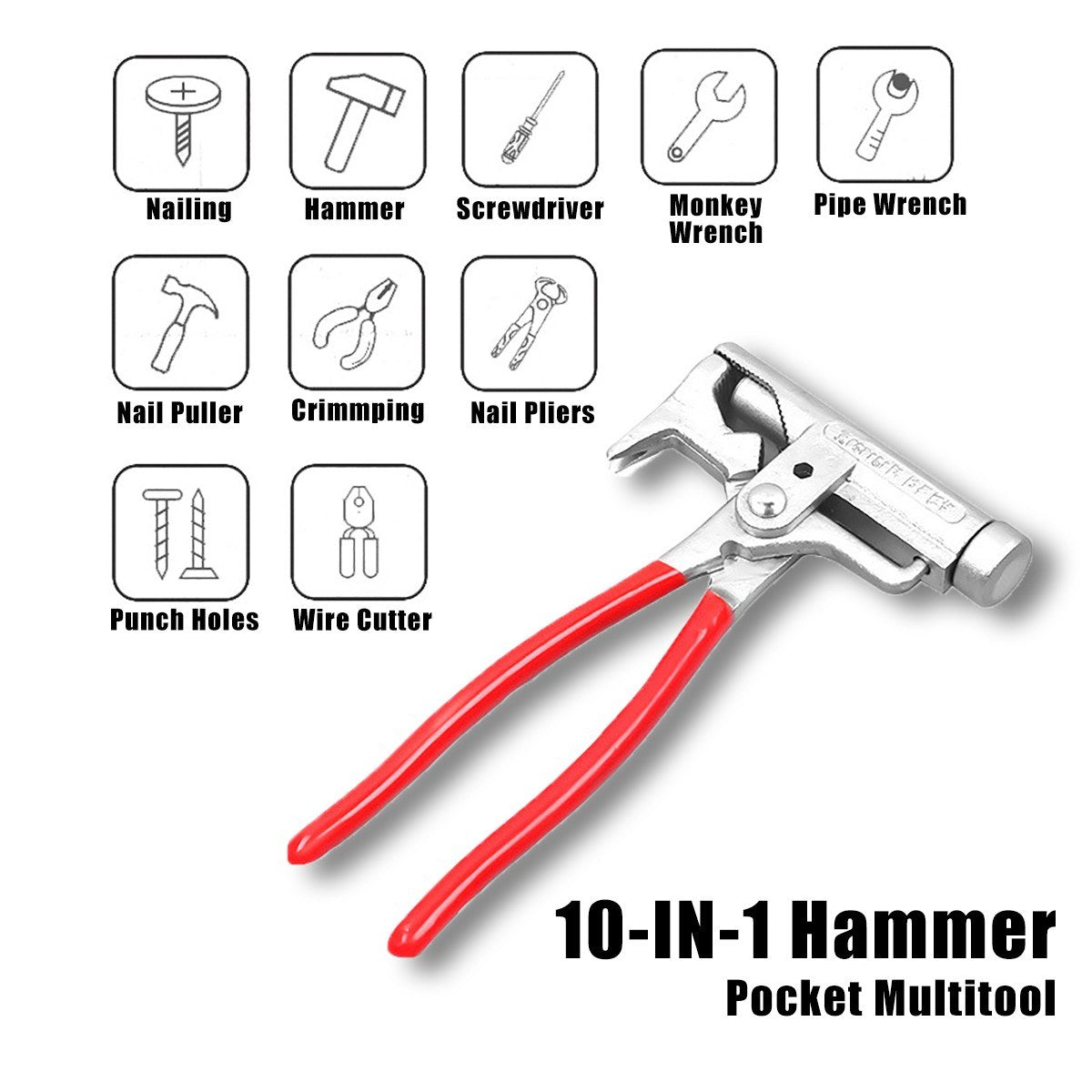 10-in-1 Hammer Pocket Multitool Multifunctional Pliers Multiuse Tool