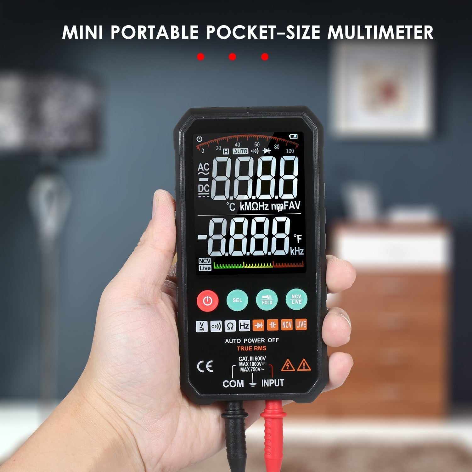 Super Slim Palm Size 3.3-inch LCD Digital Multimeter 6000 Counts True RMS Universal Meter