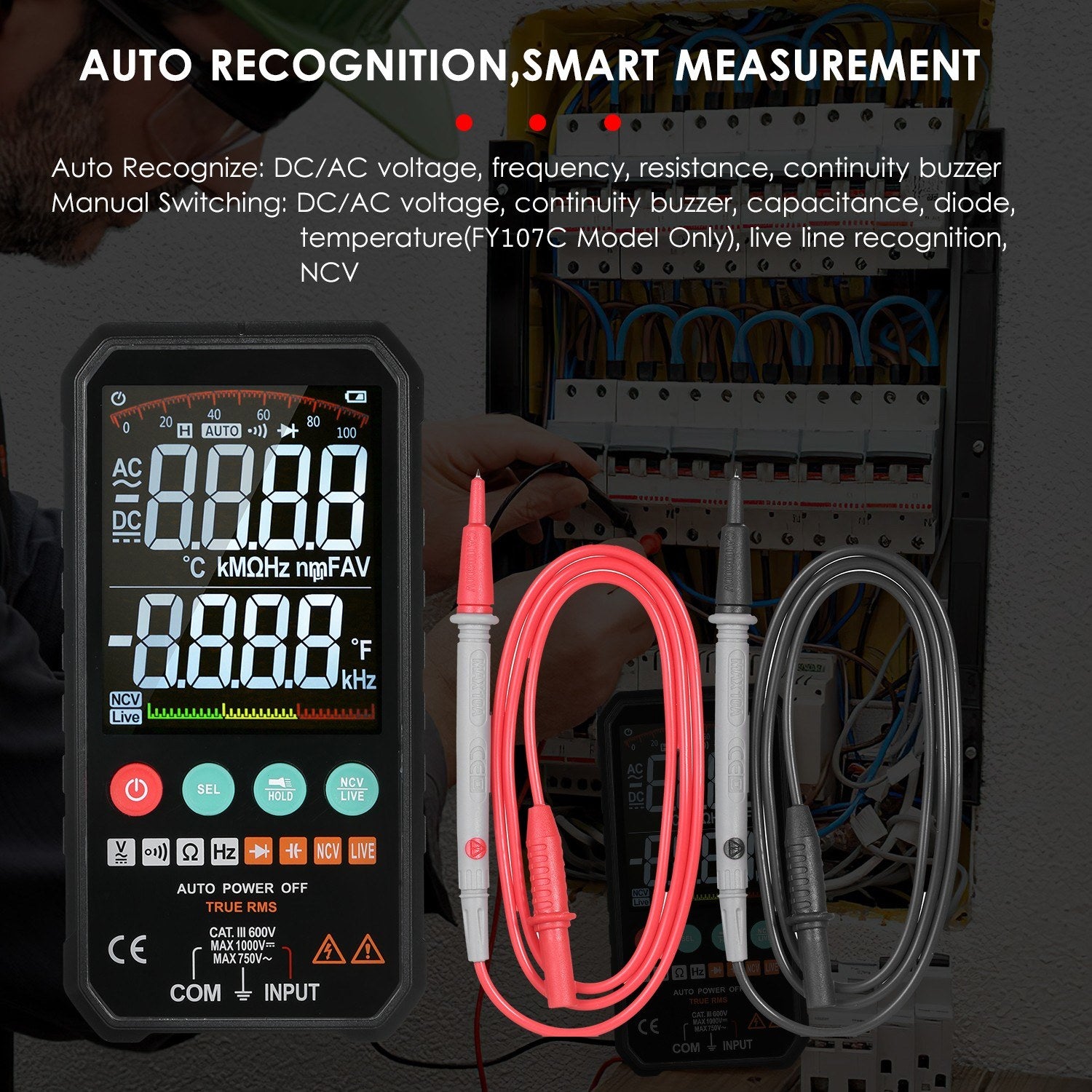 Super Slim Palm Size 3.3-inch LCD Digital Multimeter 6000 Counts True RMS Universal Meter