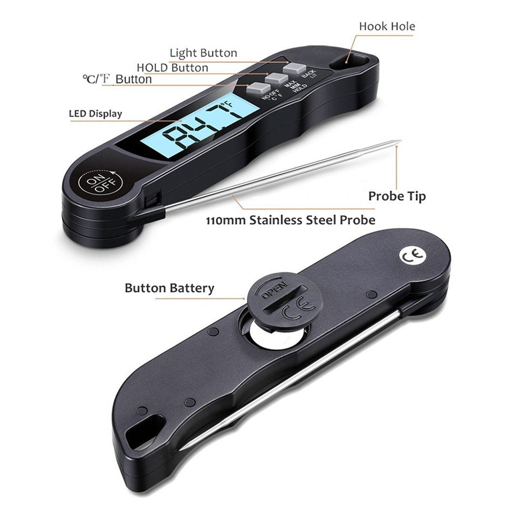 Meat Cooking Thermometer Digital Instant Read Portable Foldable LED Display for Home Kitchen BBQ Grill Baking