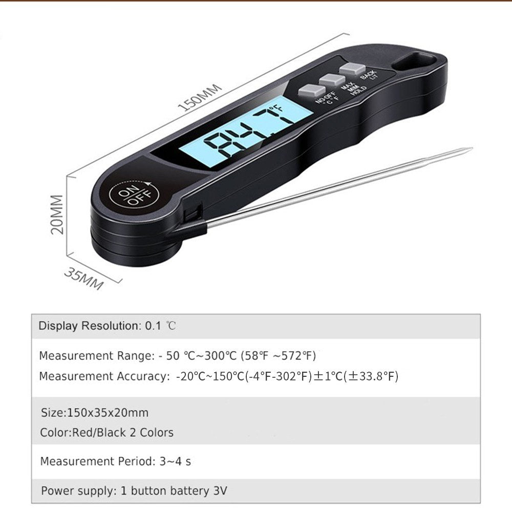 Meat Cooking Thermometer Digital Instant Read Portable Foldable LED Display for Home Kitchen BBQ Grill Baking