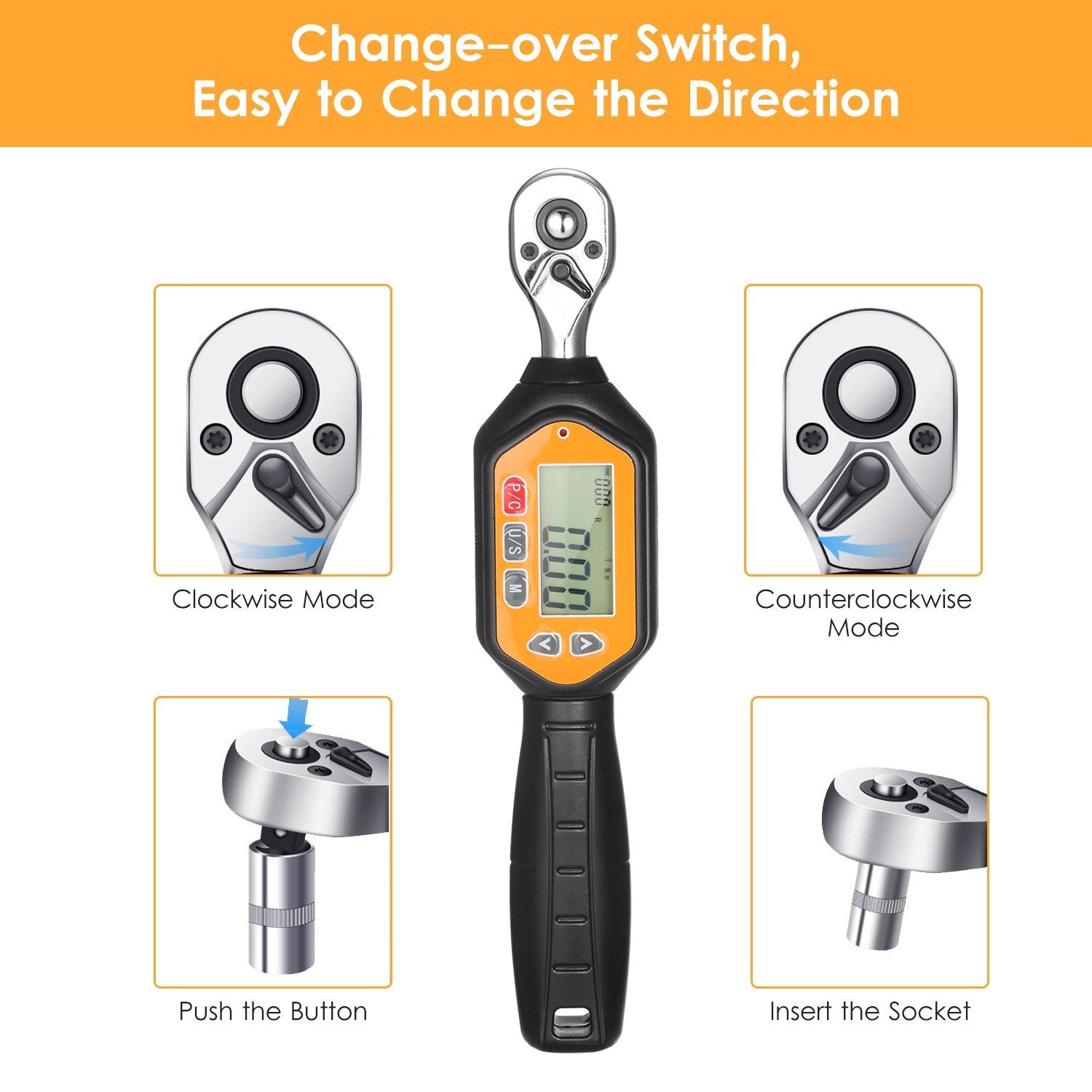 Preset Torque Wrench 10Nm Adjustable 1.6-inch LCD Digital Display for Bicycle Vehicle Maintenance
