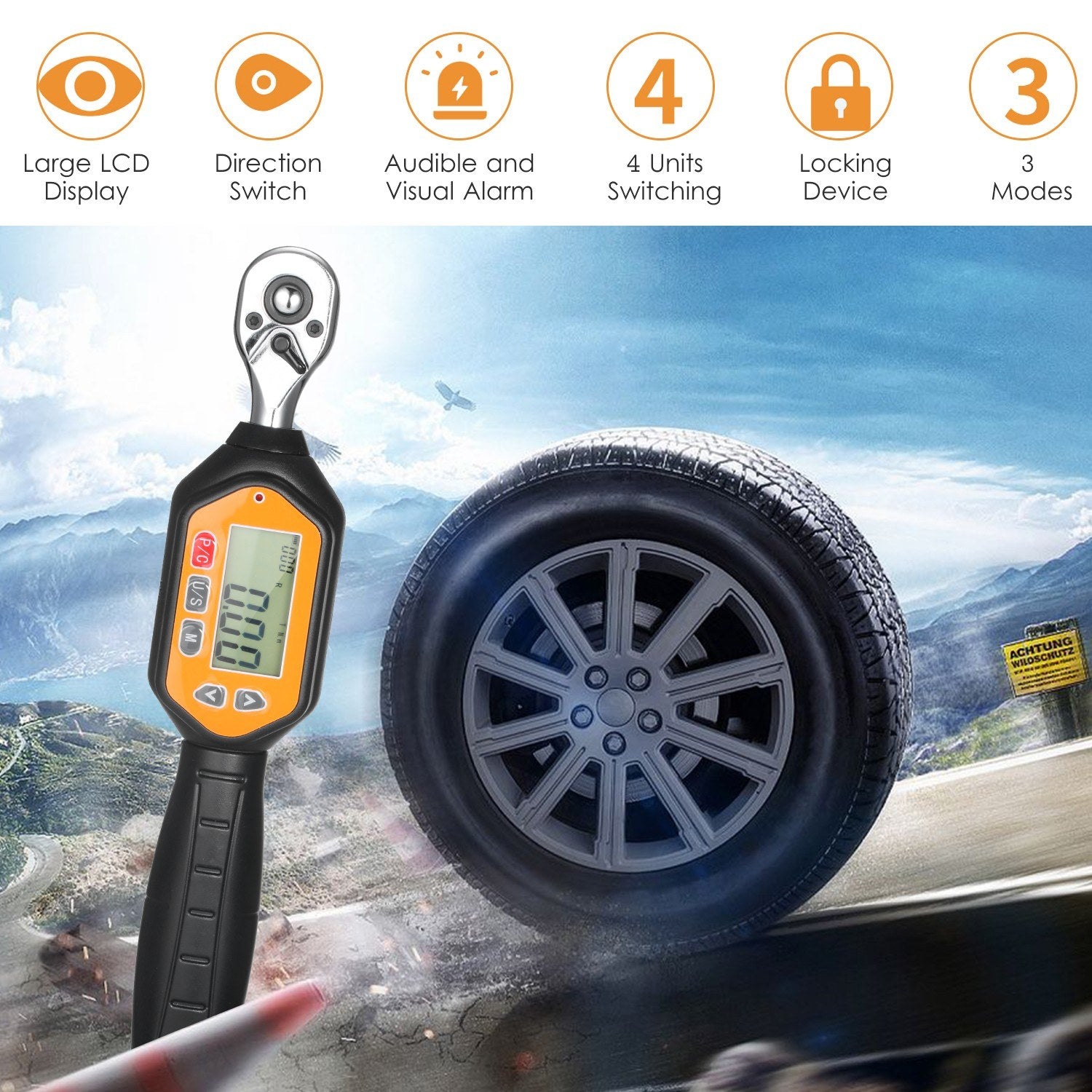 Preset Torque Wrench 10Nm Adjustable 1.6-inch LCD Digital Display for Bicycle Vehicle Maintenance