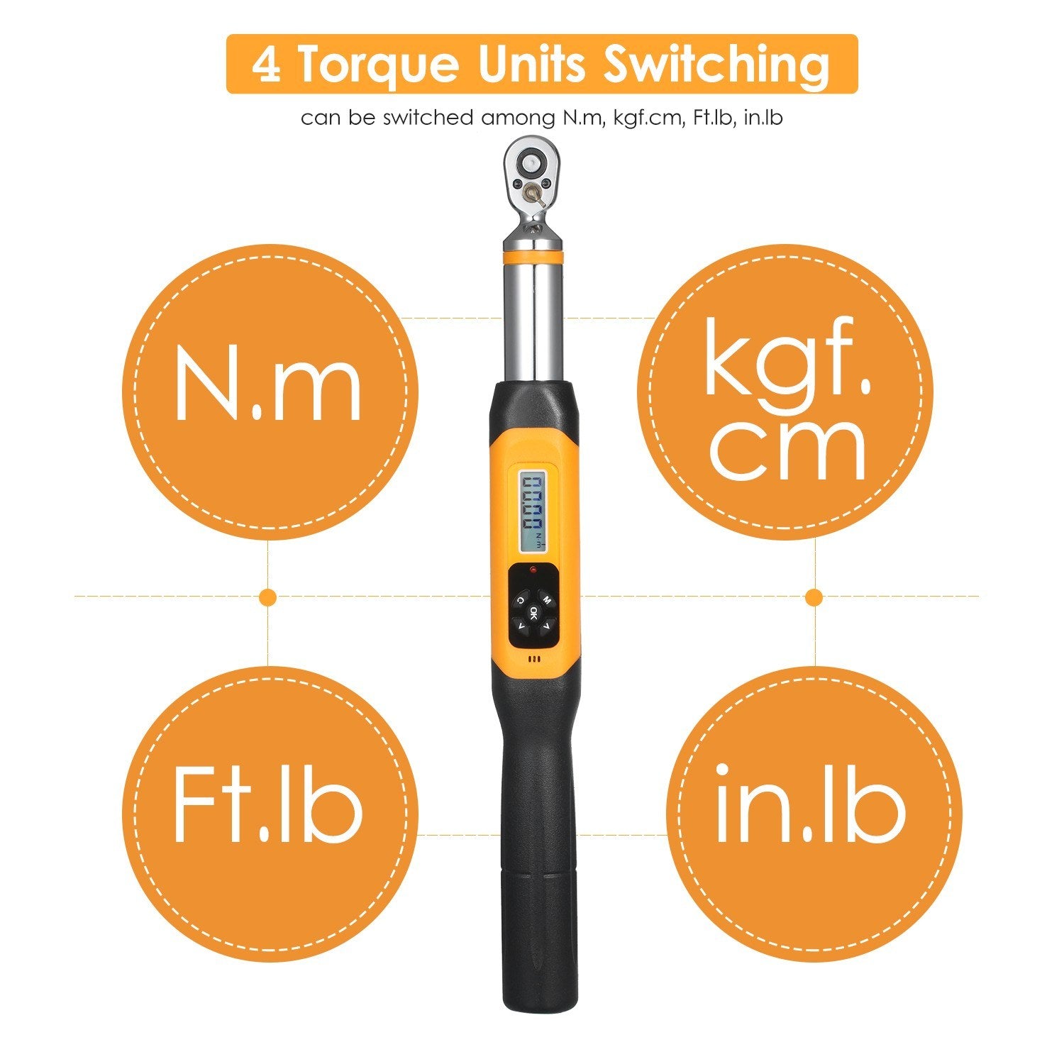 Preset Torque Wrench 10Nm Adjustable 1.4-inch LCD Digital Display 100 Groups Data Storage Peak & Real Time