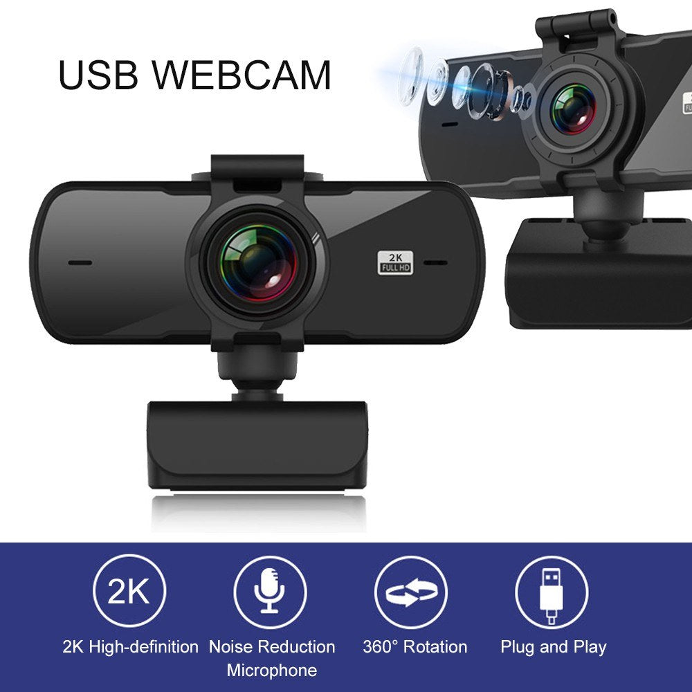 USB Webcam 2K High-definition Computer Camera Conference Cam with Microphone Driver