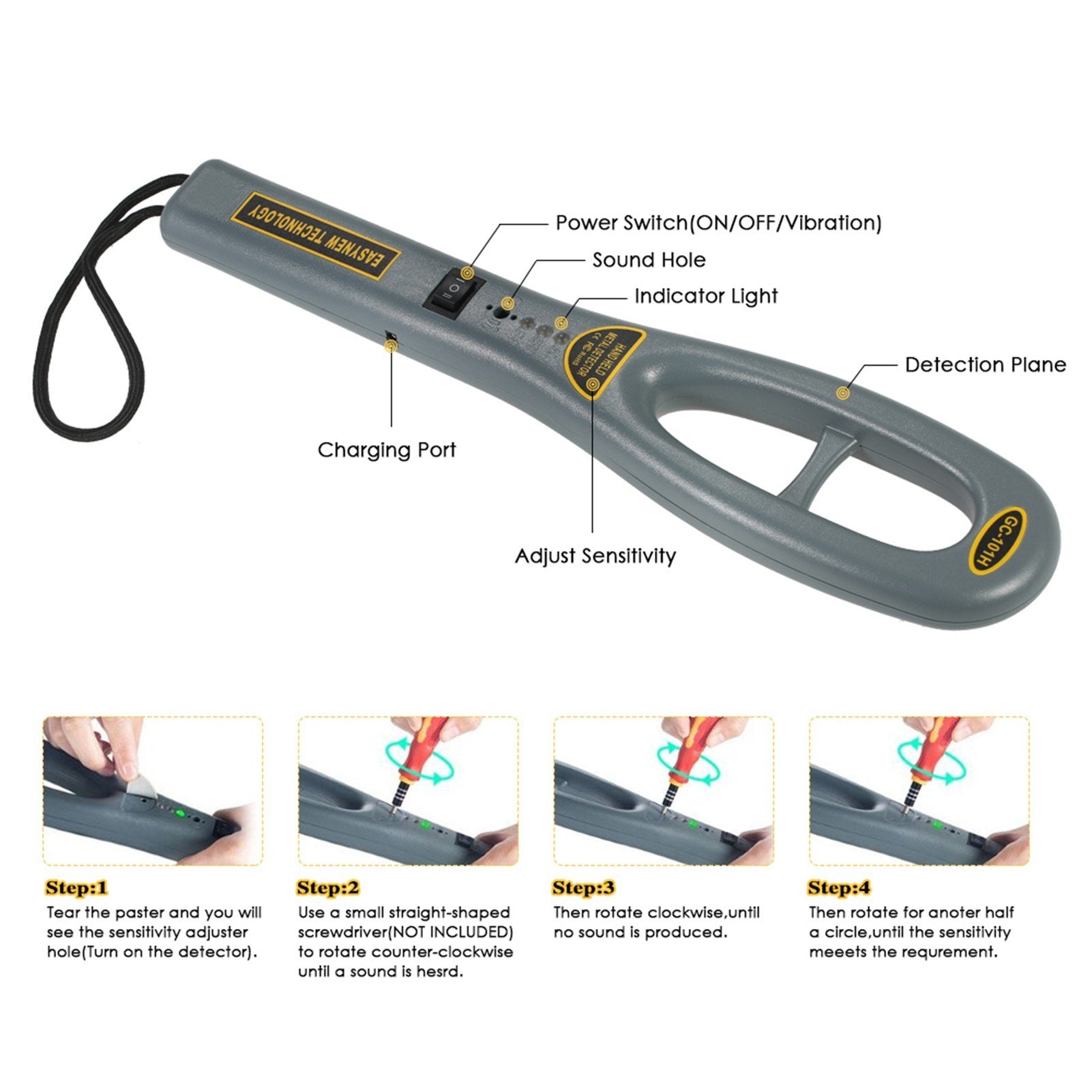 Portable Handheld Metal Detector High Sensitivity Safety Inspection With Buzzer Vibration for Security Check