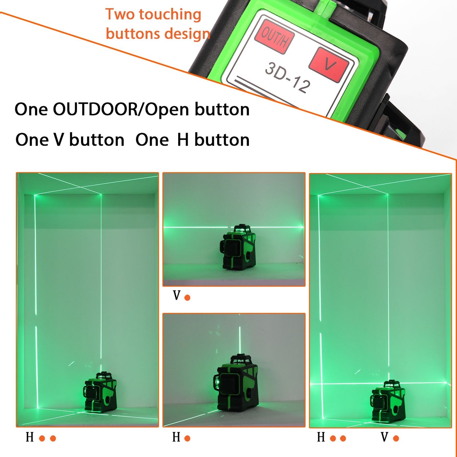 Multifunctional 3D 12 Lines Laser Level Tool Vertical Horizontal with Self-leveling Function