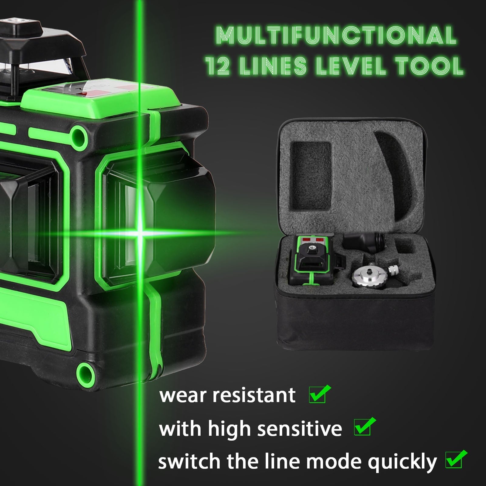 Multifunctional 3D 12 Lines Laser Level Tool Vertical Horizontal with Self-leveling Function