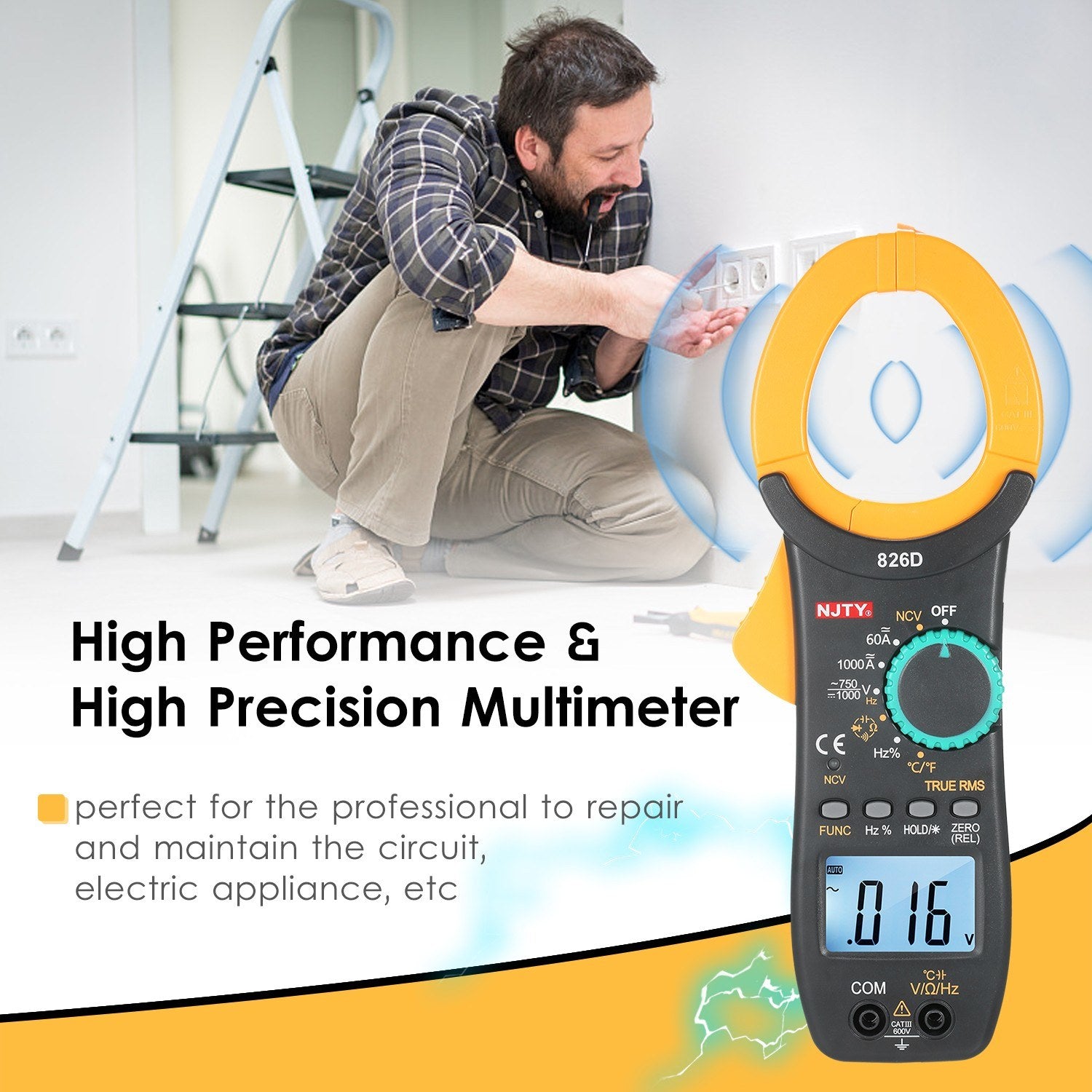 1000A AC Clamp Meter Auto Range 6000 Counts 1.9-inch LCD Digital True RMS NCV Type Universal