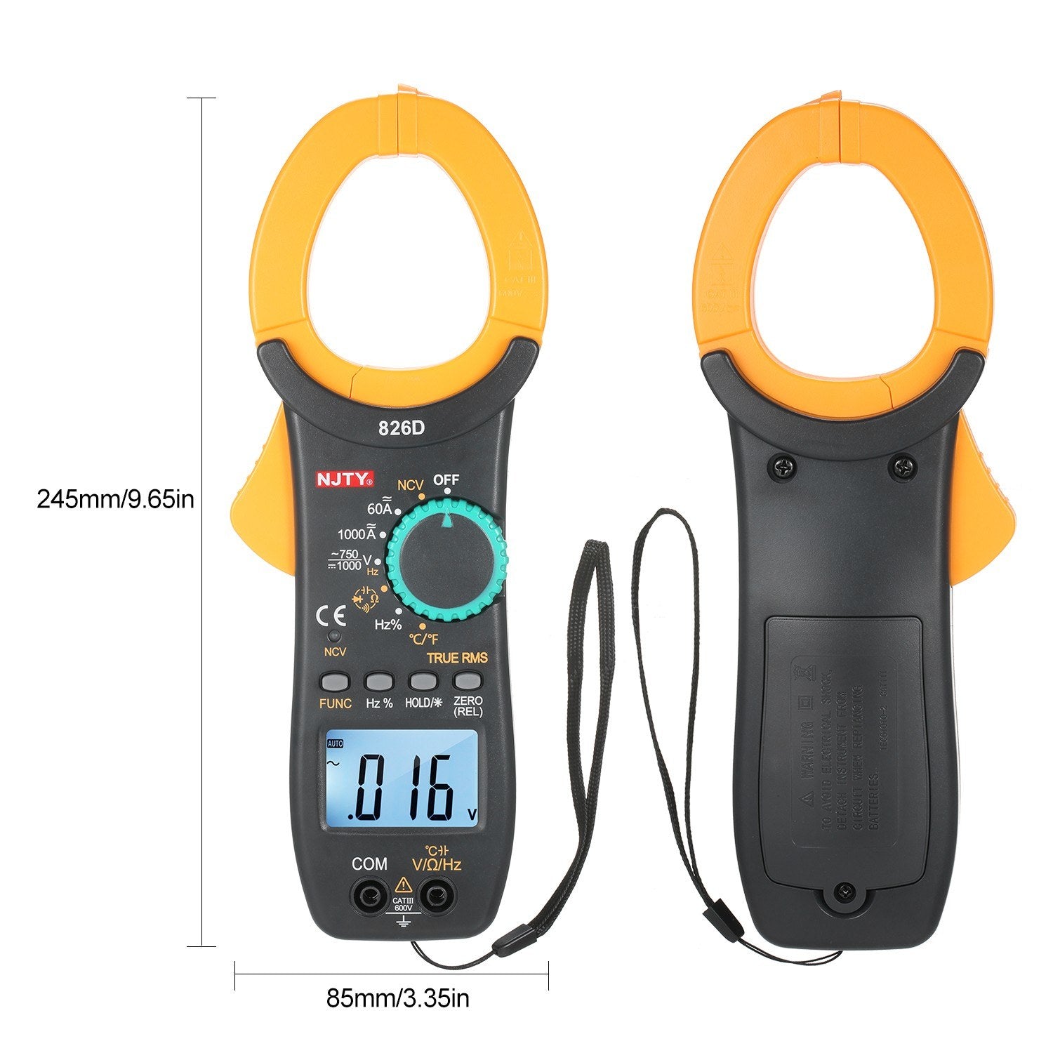 1000A AC Clamp Meter Auto Range 6000 Counts 1.9-inch LCD Digital True RMS NCV Type Universal