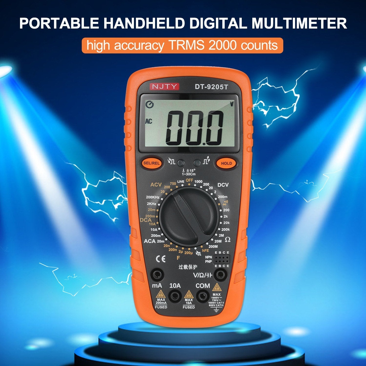 2000 Counts Multimeter True RMS Universal Measuring AC/DC Current Voltage Resistance