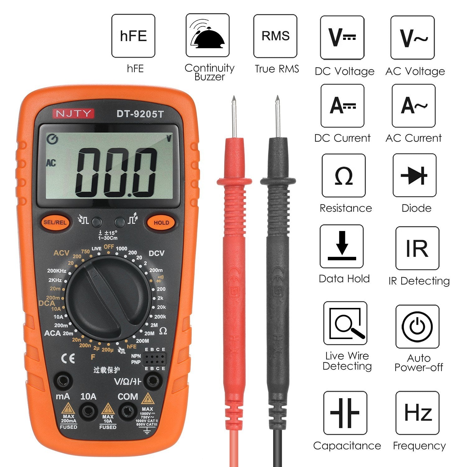 2000 Counts Multimeter True RMS Universal Measuring AC/DC Current Voltage Resistance