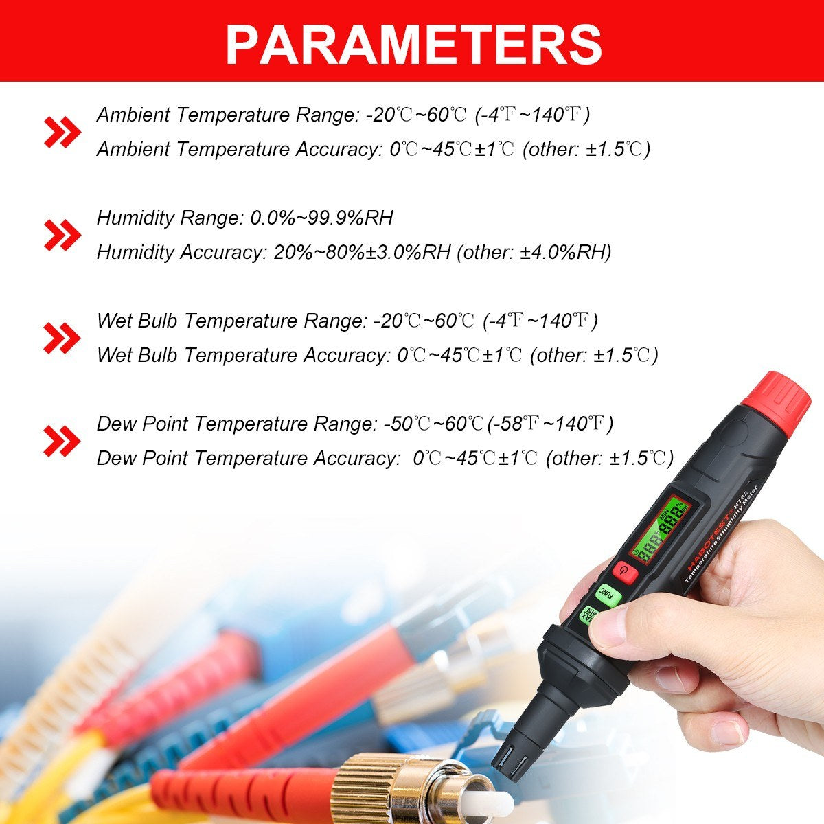4-in-1 Digital Psychrometer Portable Thermo-Hygrometer Mini Temperature and Humidity Meter Pen with Dew Point Wet Bulb (Battery Not Included)