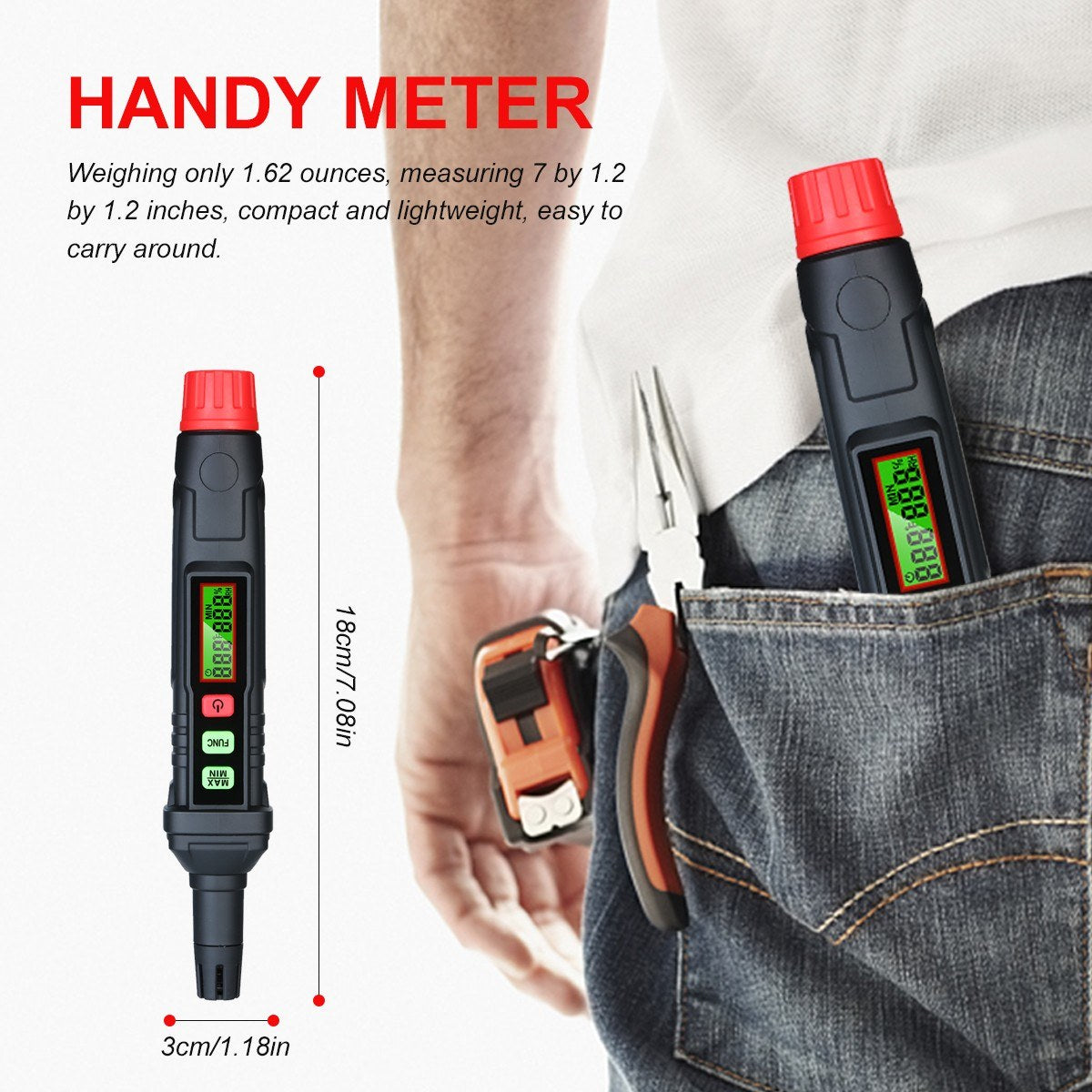 4-in-1 Digital Psychrometer Portable Thermo-Hygrometer Mini Temperature and Humidity Meter Pen with Dew Point Wet Bulb (Battery Not Included)