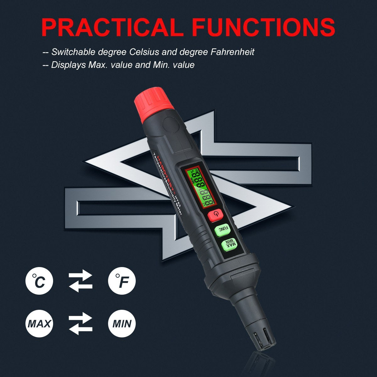 4-in-1 Digital Psychrometer Portable Thermo-Hygrometer Mini Temperature and Humidity Meter Pen with Dew Point Wet Bulb (Battery Not Included)