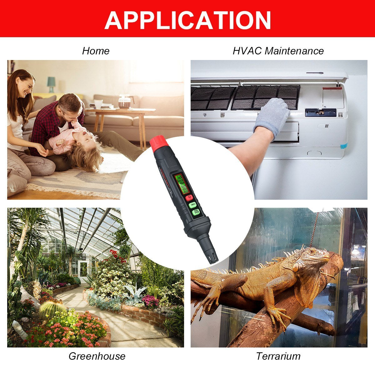 4-in-1 Digital Psychrometer Portable Thermo-Hygrometer Mini Temperature and Humidity Meter Pen with Dew Point Wet Bulb (Battery Not Included)