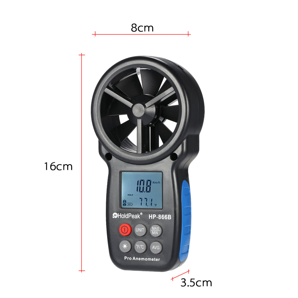 Mini LCD Digital Anemometer Wind Speed Air Velocity Temperature Measuring with Backlight