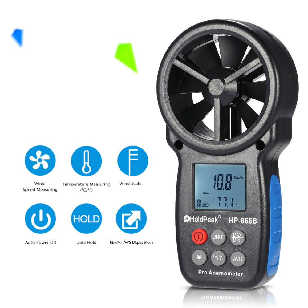 Mini LCD Digital Anemometer Wind Speed Air Velocity Temperature Measuring with Backlight