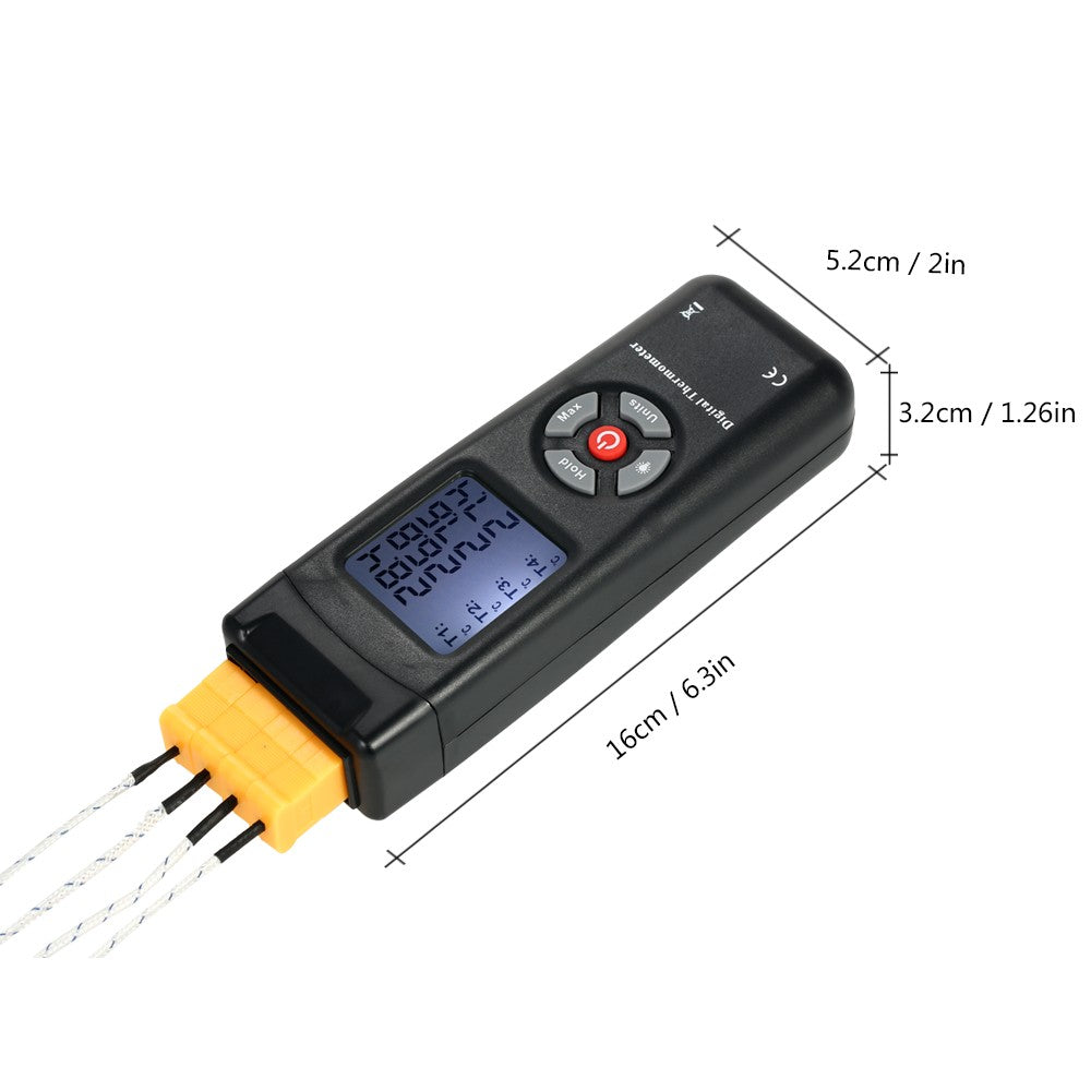 4-Channel K-Type Digital LCD Thermometer Thermocouple Sensor -50~1350°C/-58~2462°F Data Hold Function