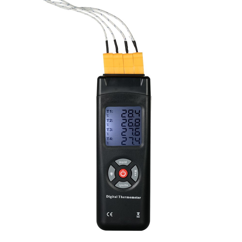 4-Channel K-Type Digital LCD Thermometer Thermocouple Sensor -50~1350°C/-58~2462°F Data Hold Function