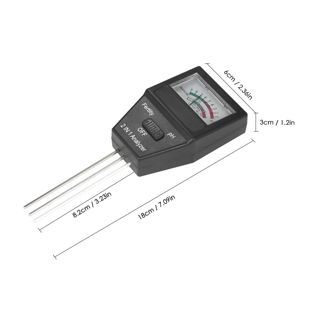2 in 1 Mini Soil pH Meter Fertility Tester Analyzer with Three Probes for Gardening Farming Lawn