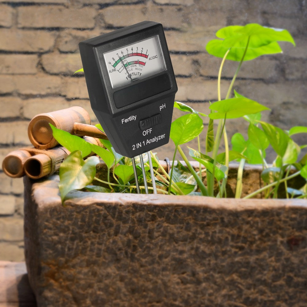 2 in 1 Mini Soil pH Meter Fertility Tester Analyzer with Three Probes for Gardening Farming Lawn