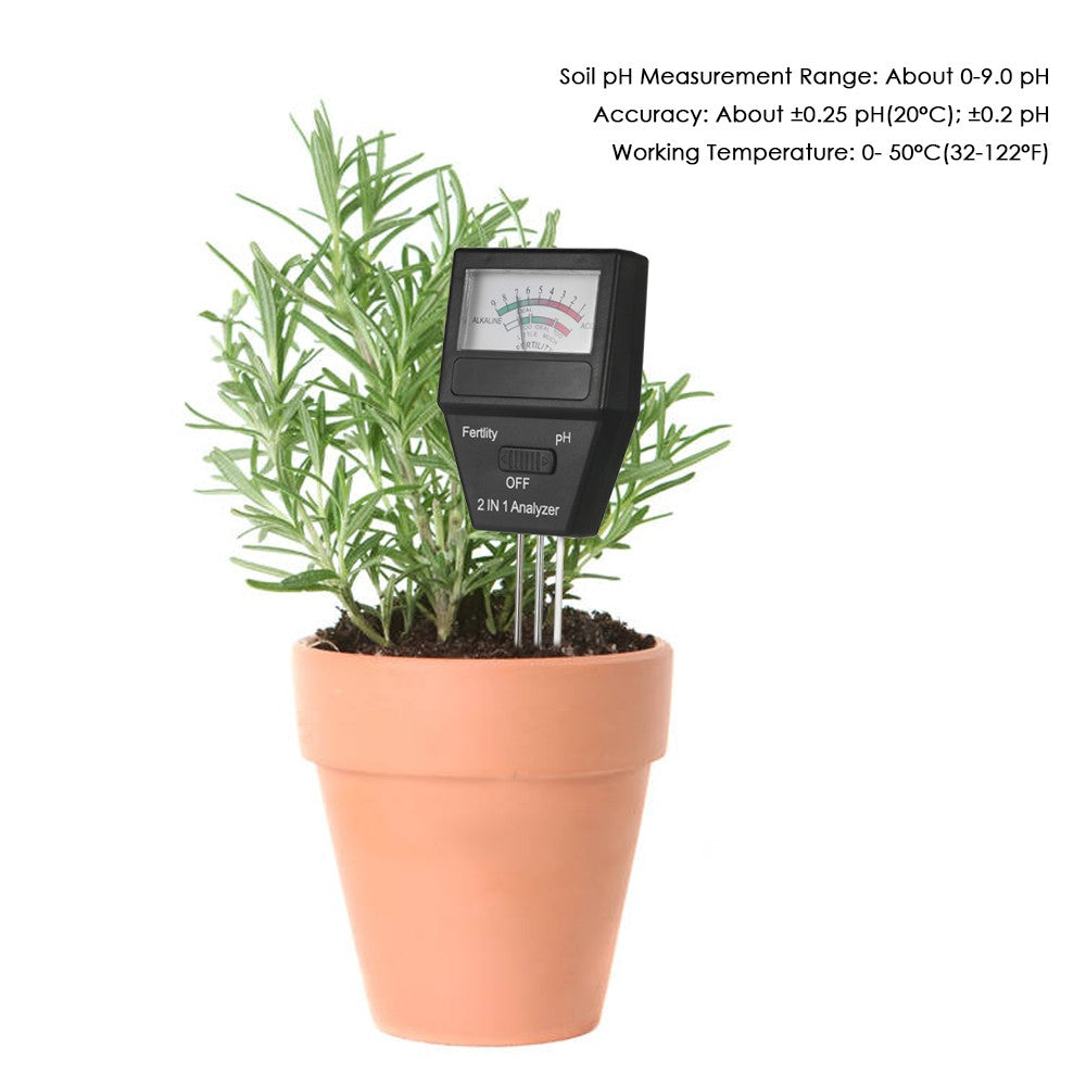 2 in 1 Mini Soil pH Meter Fertility Tester Analyzer with Three Probes for Gardening Farming Lawn
